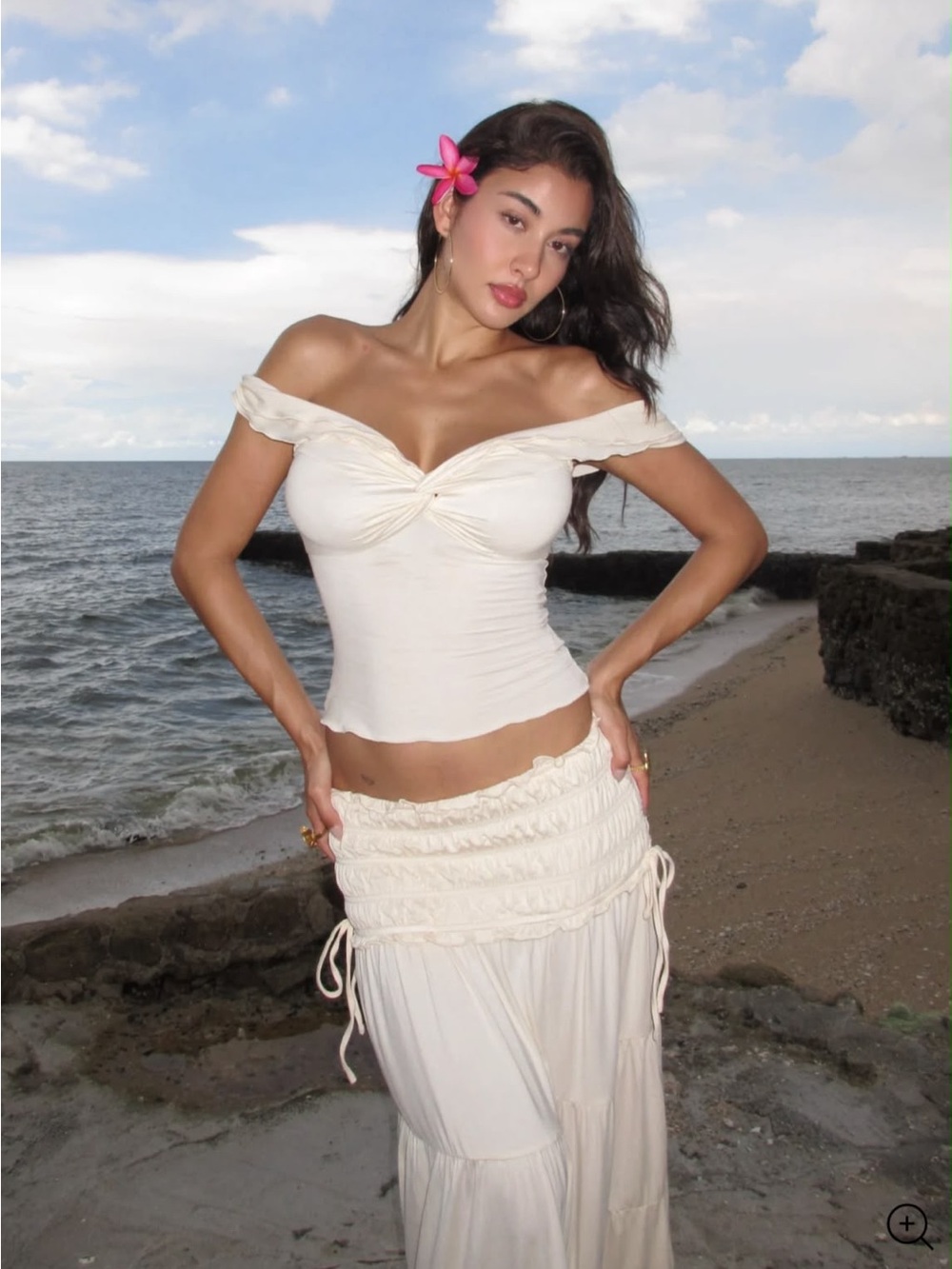Tiger Mist Cream Off-Shoulder Twist Bandeau Top